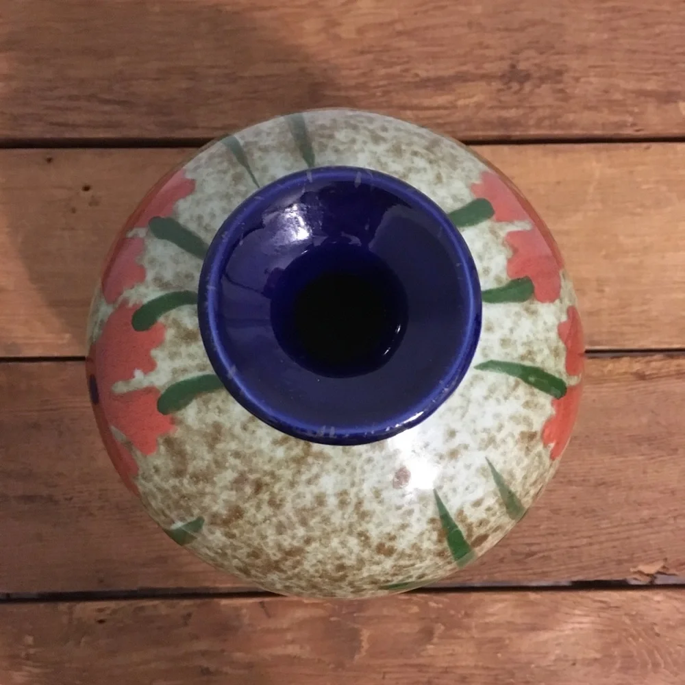 Vintage Pier 1 Imports Poppy Floral Vase Gourd Shaped Glazed Ceramic Speckled